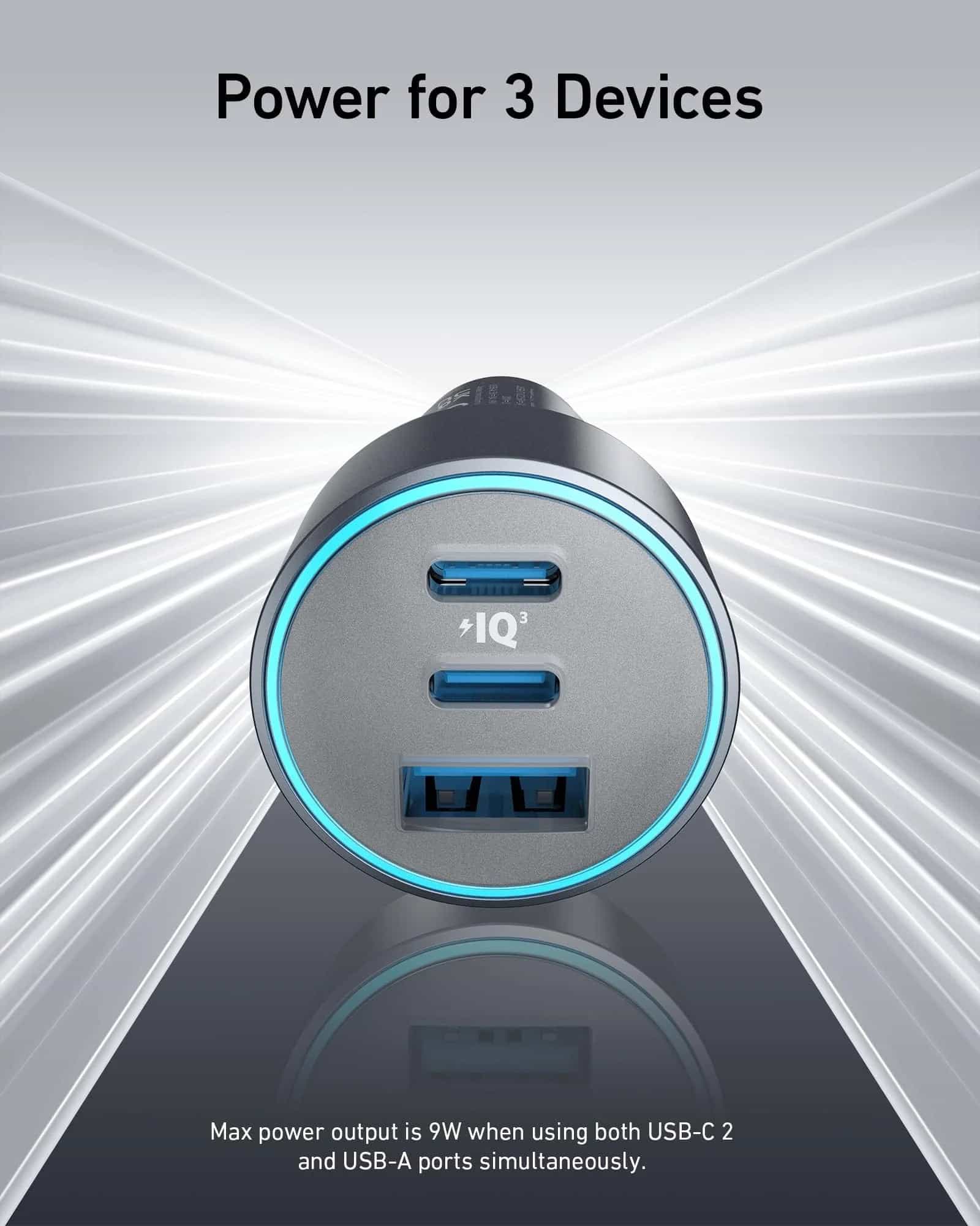 "شارژر فندکی خودرو انکر مدل Anker A2736 توان 67W سه پورت (دارای گارانتی تعویض، پلمپ کمپانی و 100% اورجینال به همراه ضمانت اصالت و سلامت کالا) - Image 2